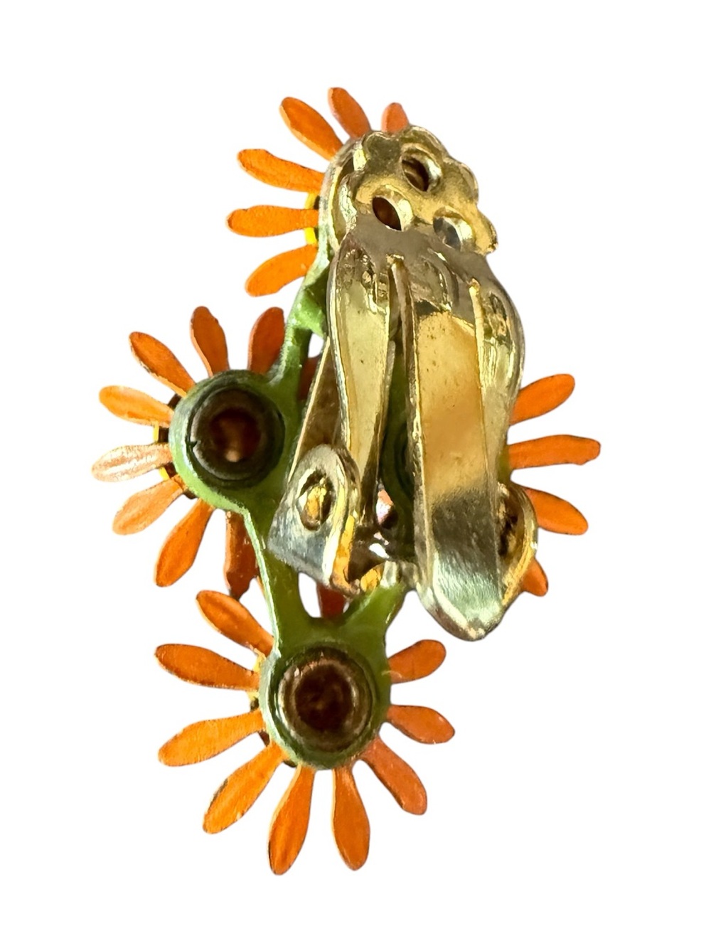 Vintage Orange Daisy Flower Brooch & Clip-On Earring Set Retro Enamel Floral - Picture 4 of 10